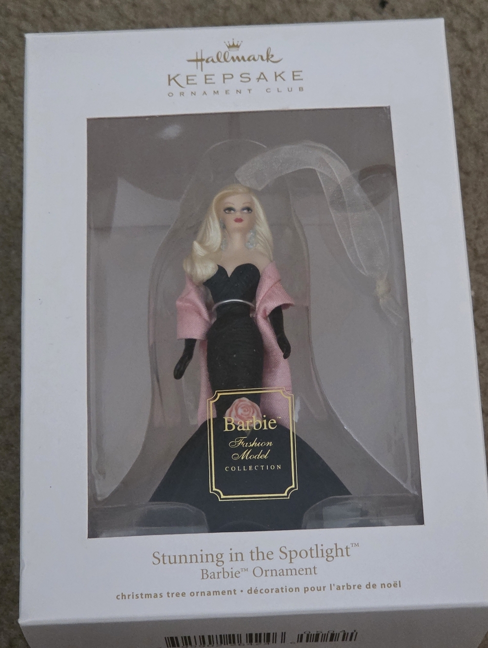 Hallmark Barbie Ornament - Black Gown with Pink Shawl